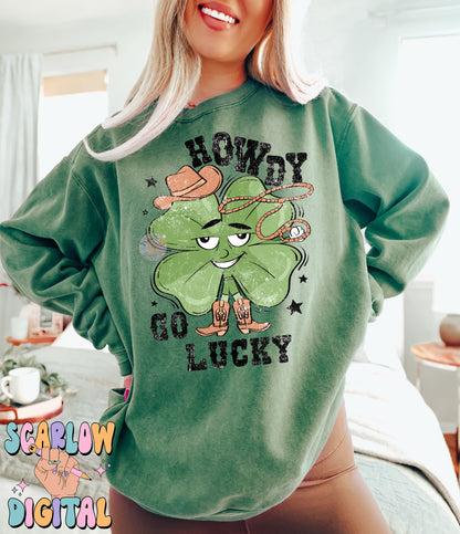 Howdy Go Lucky PNG-St. Patrick's Day Sublimation Digital Design Download-shamrock png, western png, funny png, country png, cowboy png