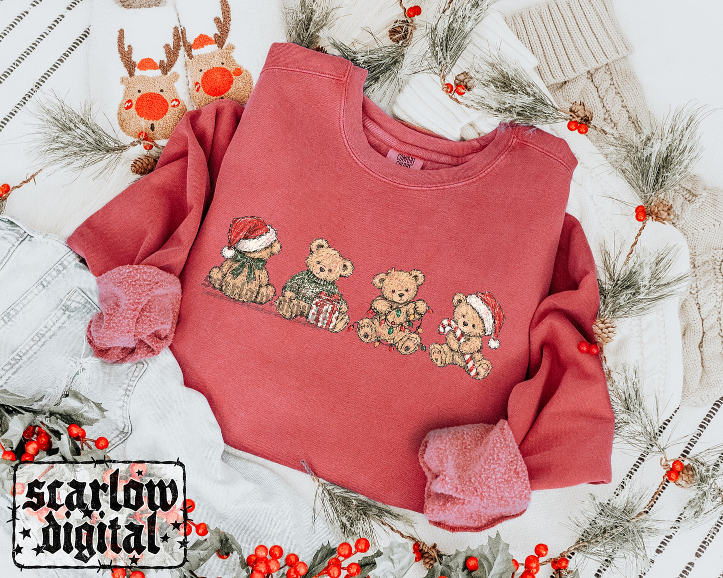 Old Vintage Christmas Teddy Bears PNG Digital Design