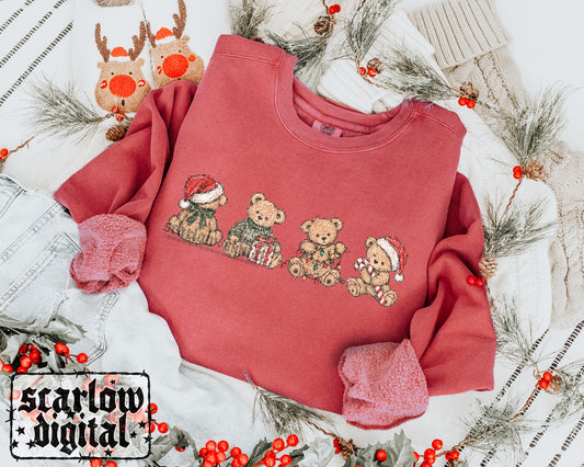 Old Vintage Christmas Teddy Bears PNG Digital Design