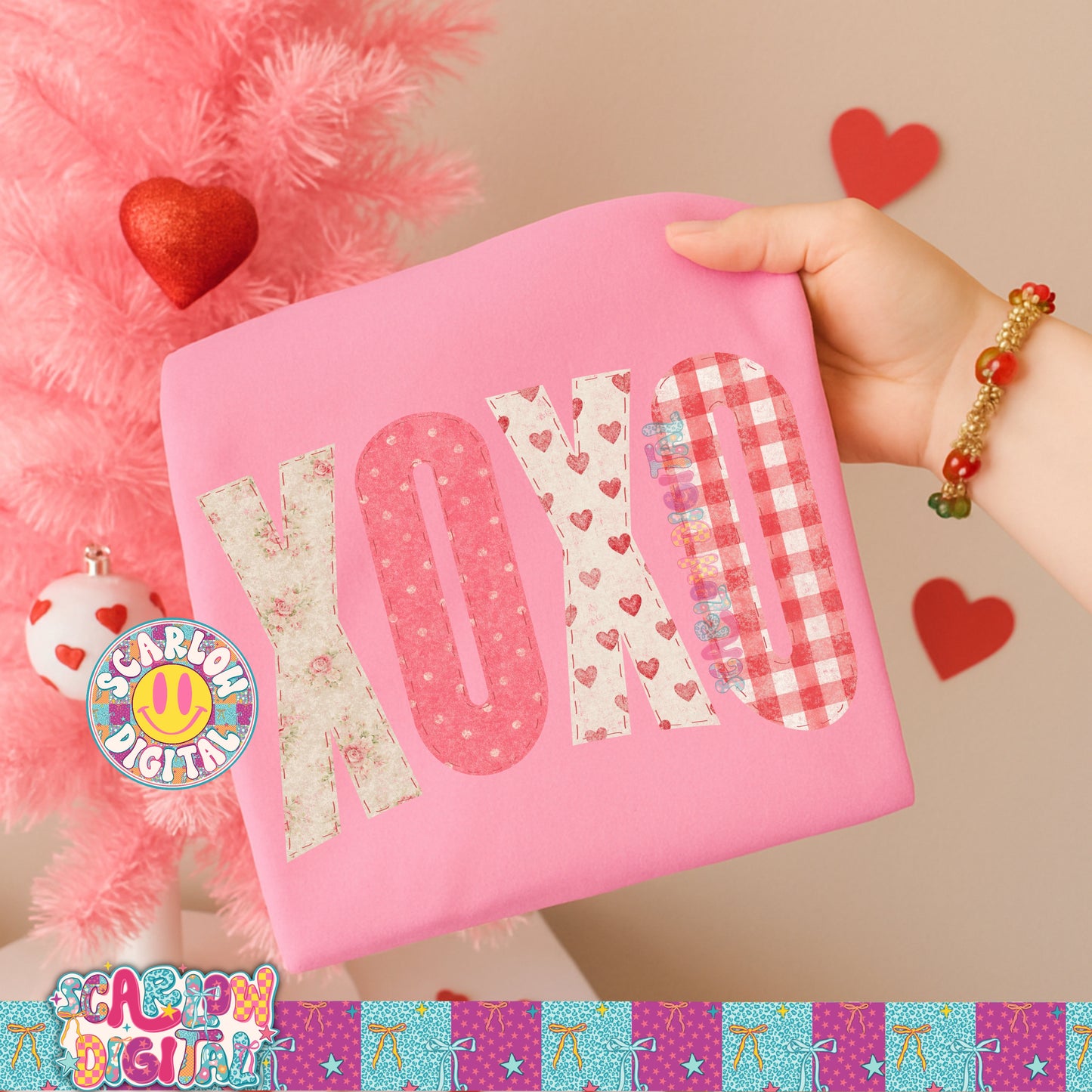 Vintage Xoxo Stitched PNG Digital Design