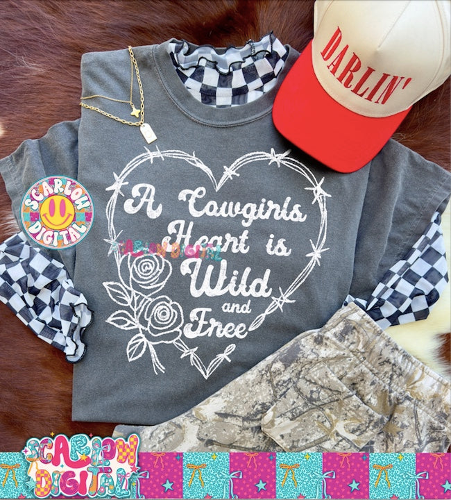A Cowgirl's Heart is Wild and Free PNG Digital Design