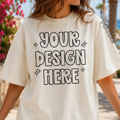 Ivory Comfort Colors Unisex Garment-Dyed Heavyweight T-Shirt 1717 Mockup