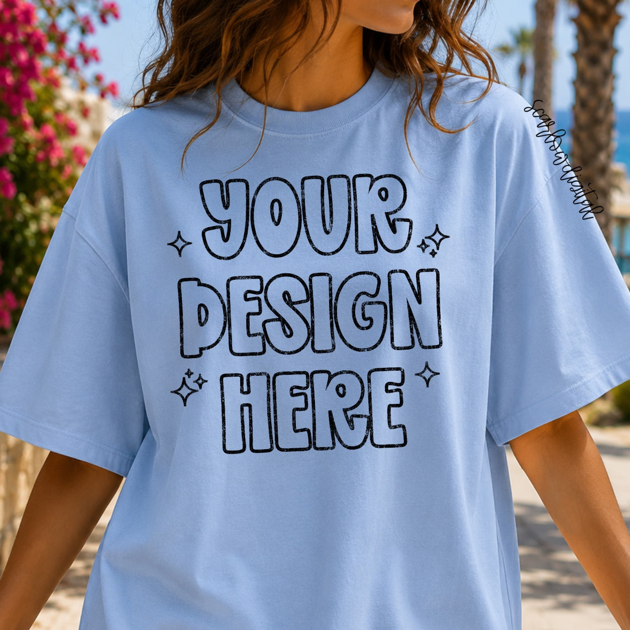 Ice Blue Comfort Colors Unisex Garment-Dyed Heavyweight T-Shirt 1717 Mockup