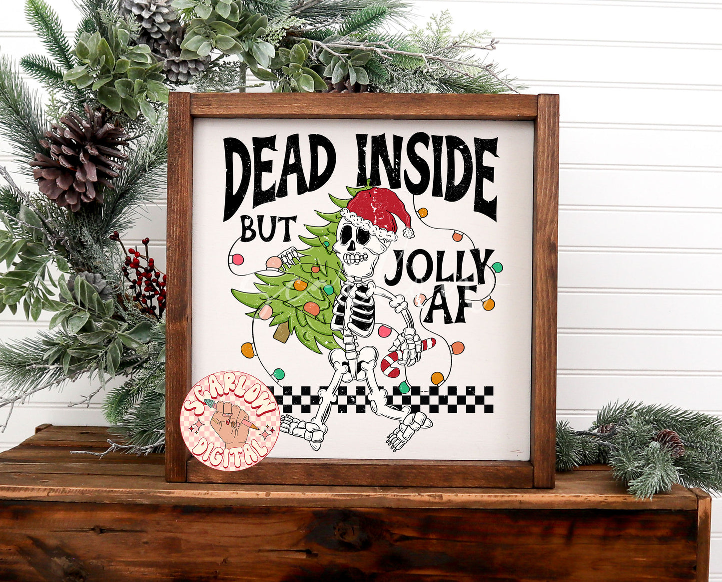 Dead Inside But Jolly AF-Christmas Sublimation Digital Design Download-skeleton png, christmas tree png, funny png, adult humor png design
