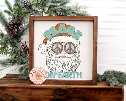 Peace on Earth PNG-Christmas Sublimation Digital Design Download-santa claus png, peace christmas png, groovy santa png, hippie santa png