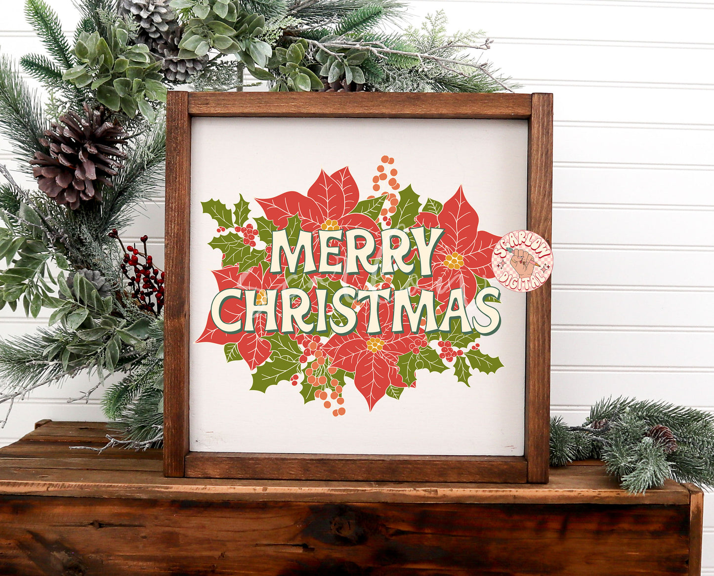 Merry Christmas PNG-Christmas Sublimation Digital Design Download-poinsettia png, christmas flowers png, floral xmas png, vintage xmas png