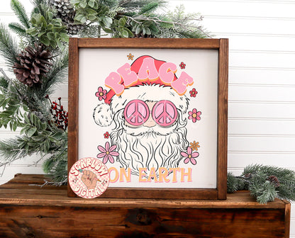 Peace on Earth PNG-Christmas Sublimation Digital Design Download-santa claus png, hippie santa png, groovy christmas png, flowers png design