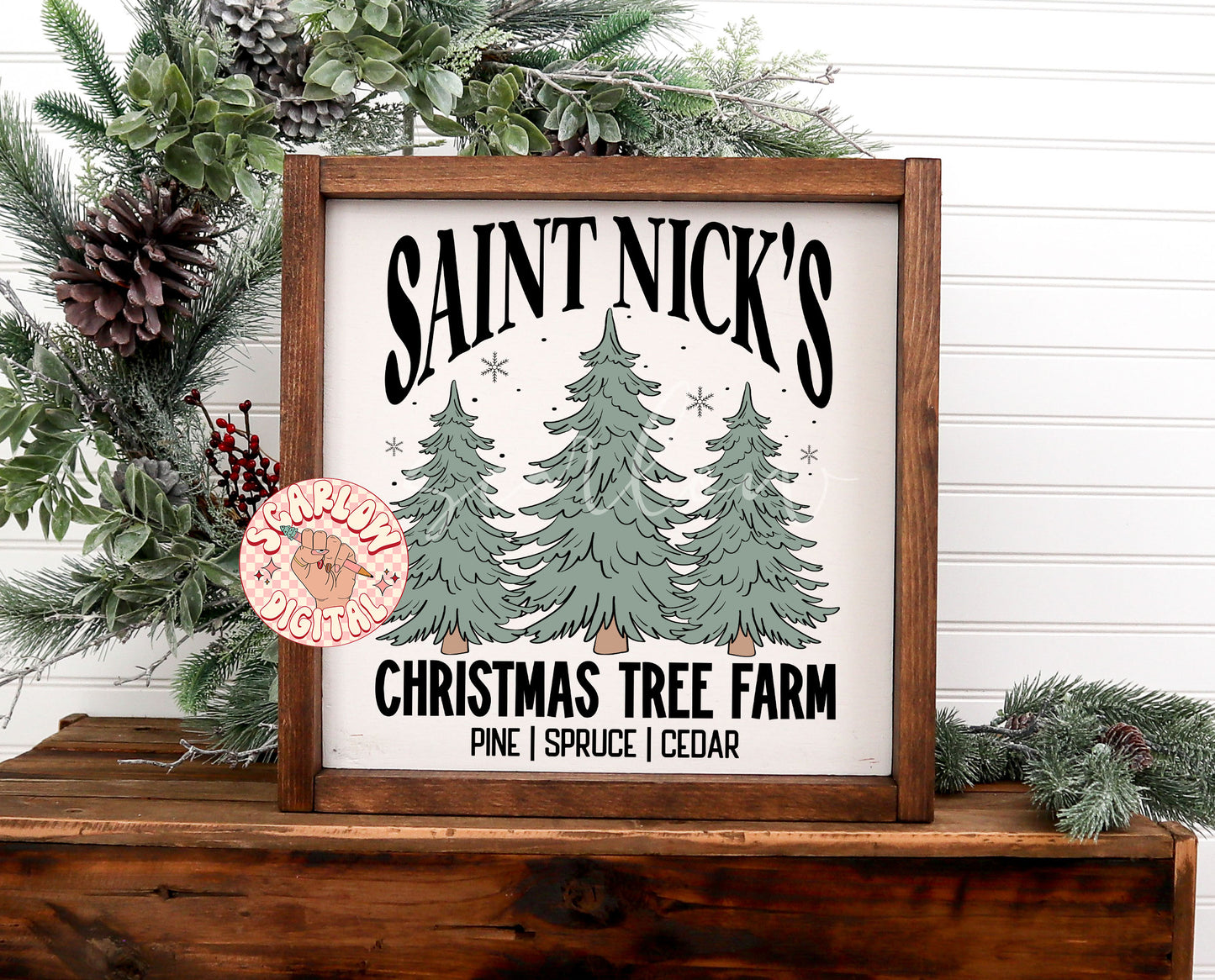 Saint Nick's Christmas Tree Farm PNG Sublimation Digital Design Download-vintage christmas png, boho christmas png, santa claus png designs