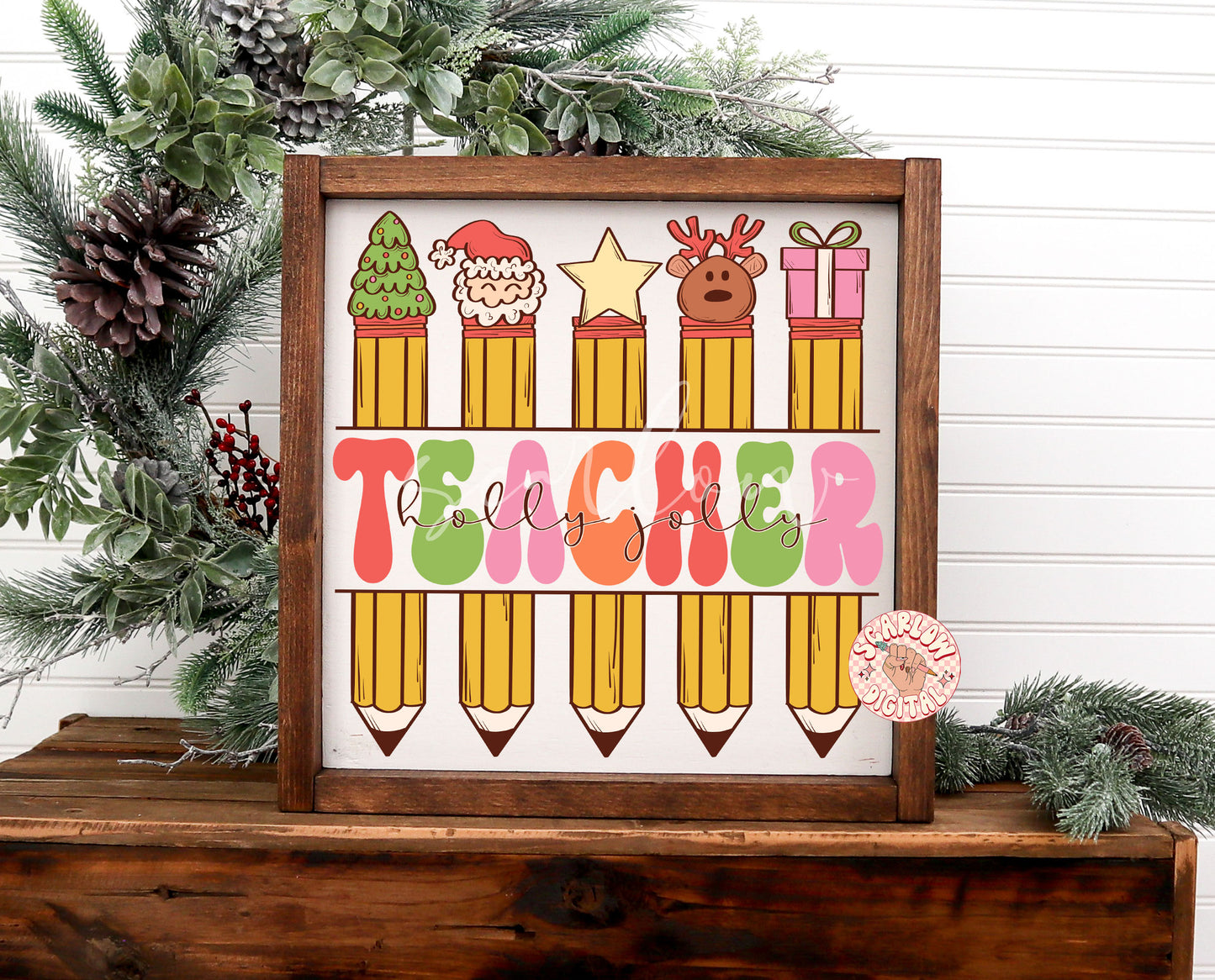 Christmas Pencils PNG-Teacher Sublimation Digital Design Download-teacher xmas png, xmas teacher gift png, santa claus png, reindeer png