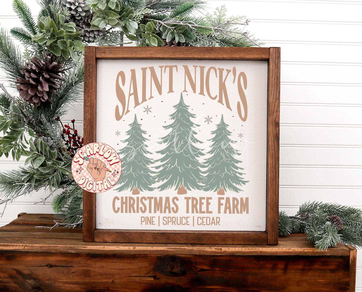 Saint Nick's Christmas Tree Farm PNG Sublimation Digital Design Download-vintage christmas png, boho christmas png, santa claus png designs