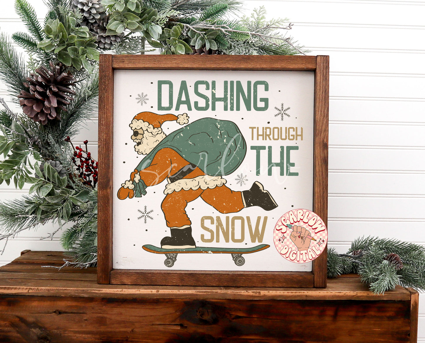 Dashing Through the Snow PNG-Christmas Sublimation Digital Design Download-santa claus png, santa on skateboard png, skater santa png file