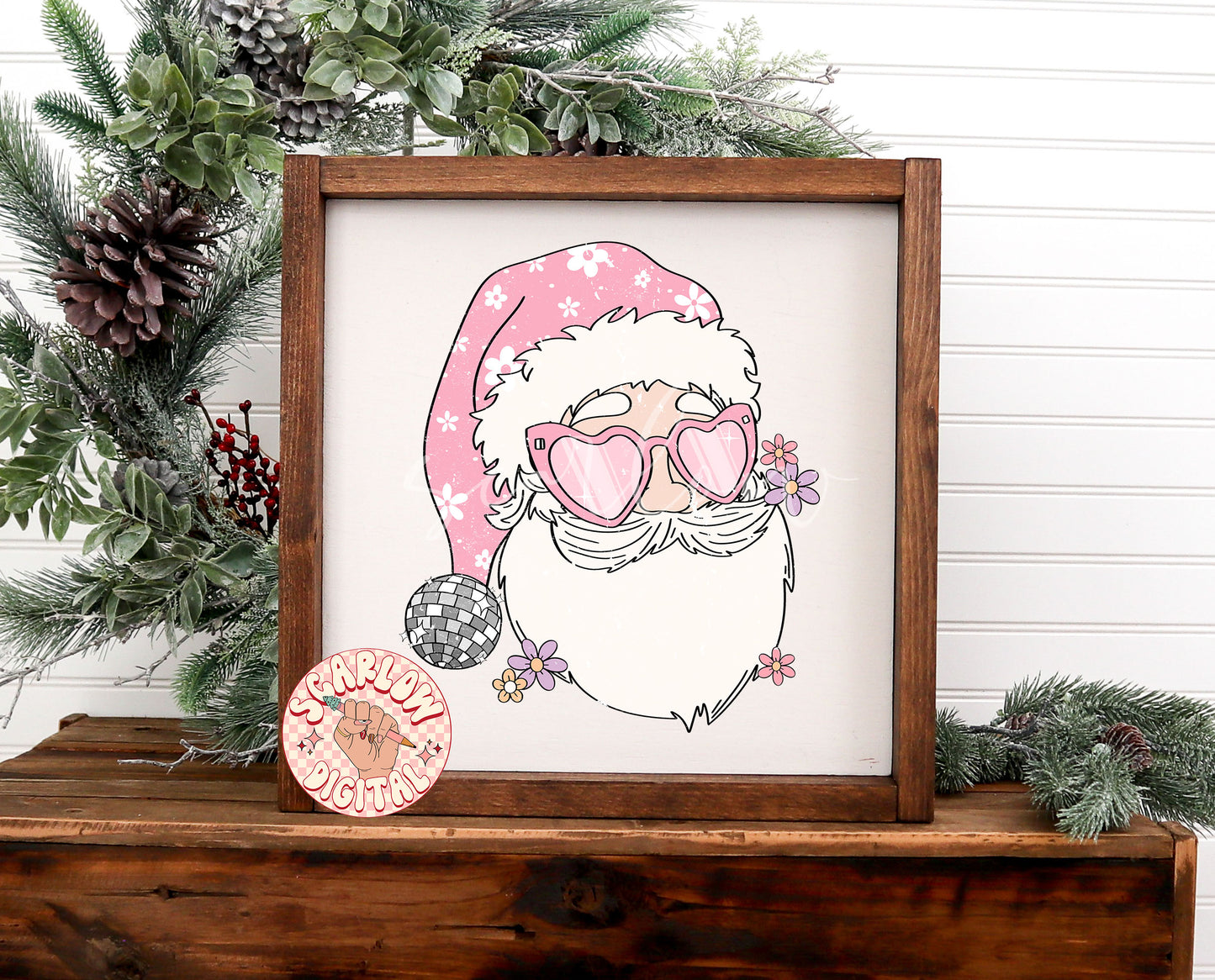 Disco Santa Claus PNG-Christmas Sublimation Digital Design Download-christmas flowers, preppy santa png, groovy christmas png, disco png