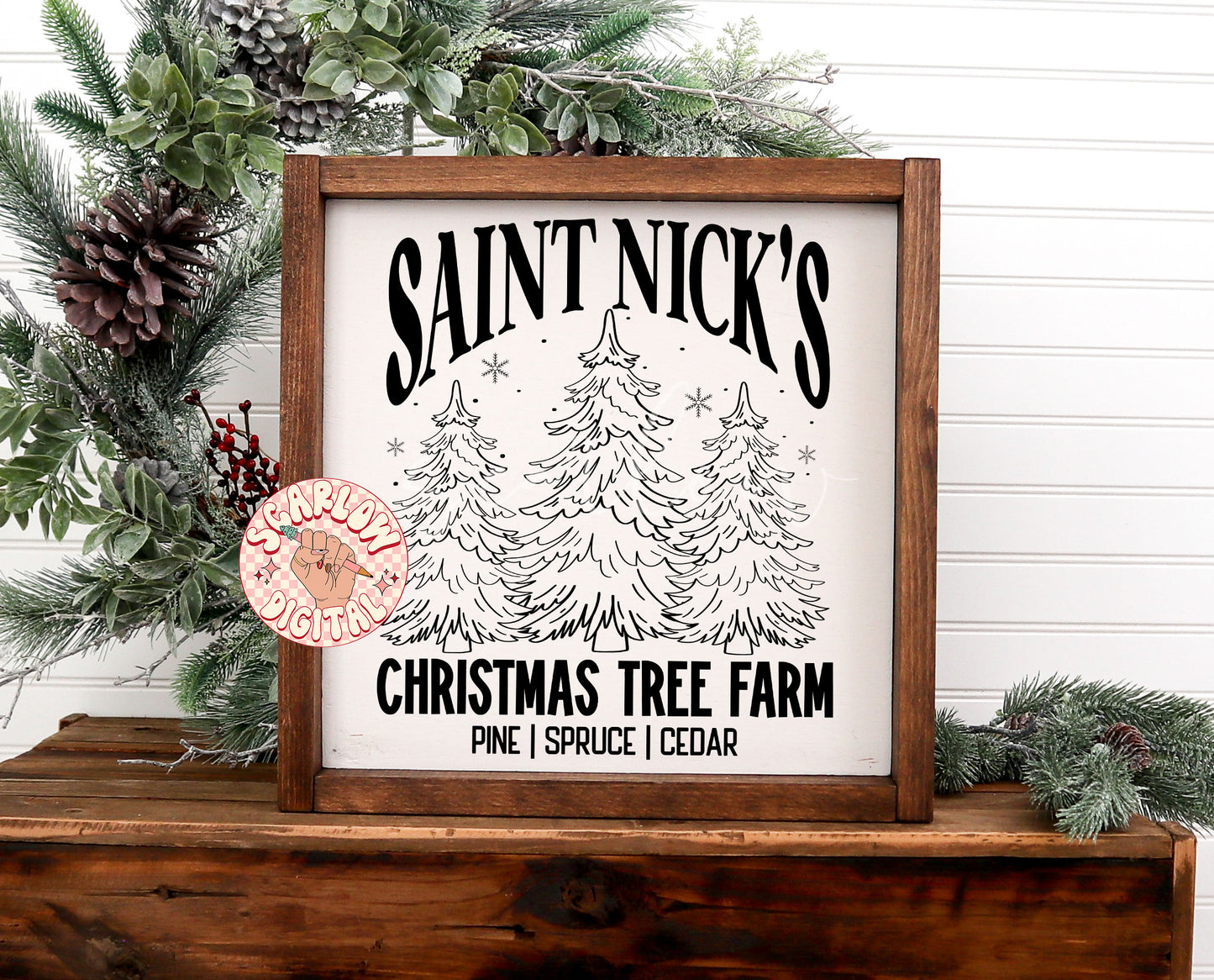 Saint Nick's Christmas Tree Farm SVG Cut File Digital Design Download-vintage christmas svg, boho christmas svg, santa claus svg designs