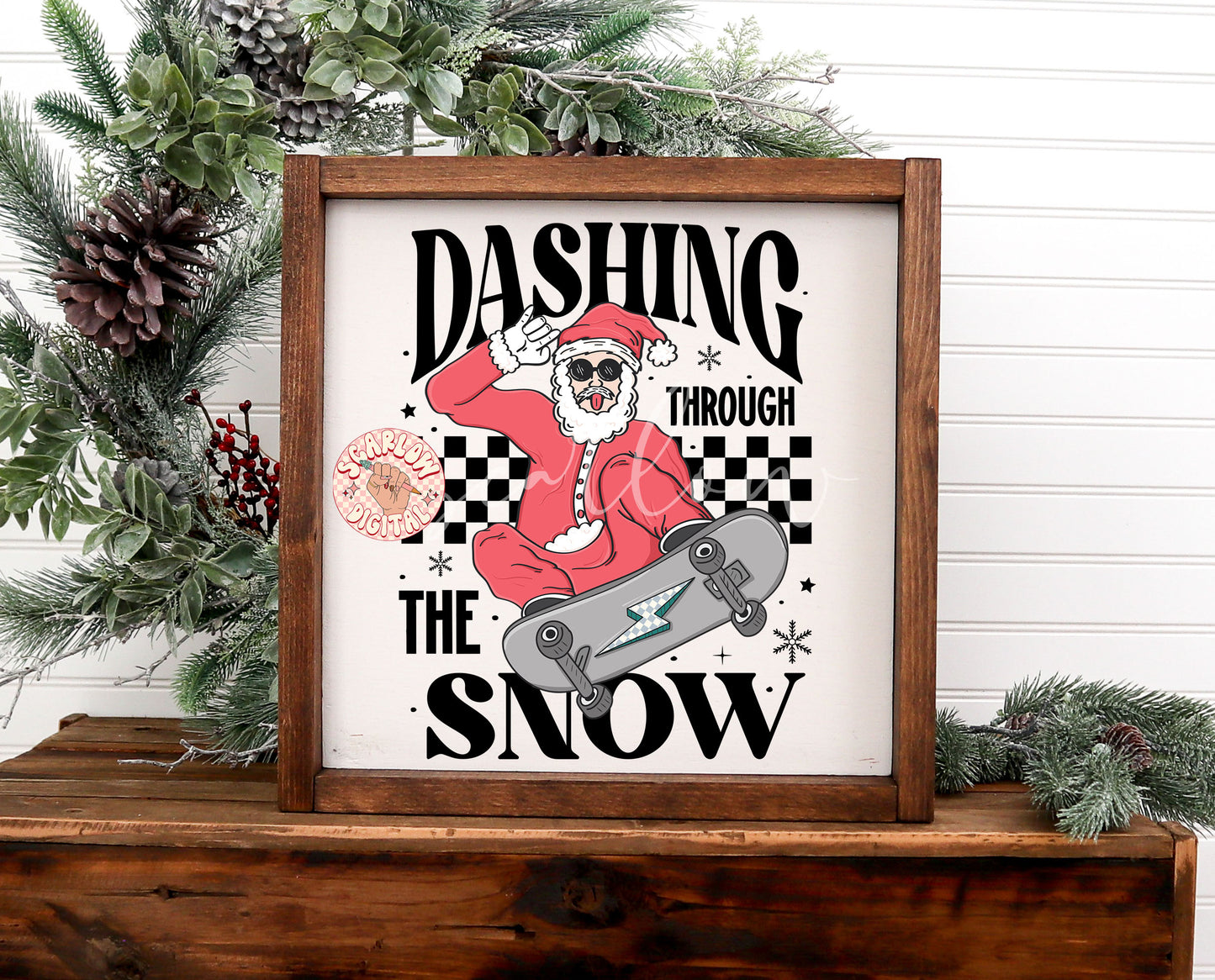 Dashing Through the Snow PNG-Christmas Sublimation Digital Design Download-santa claus png, santa on skateboard png, skater santa png file