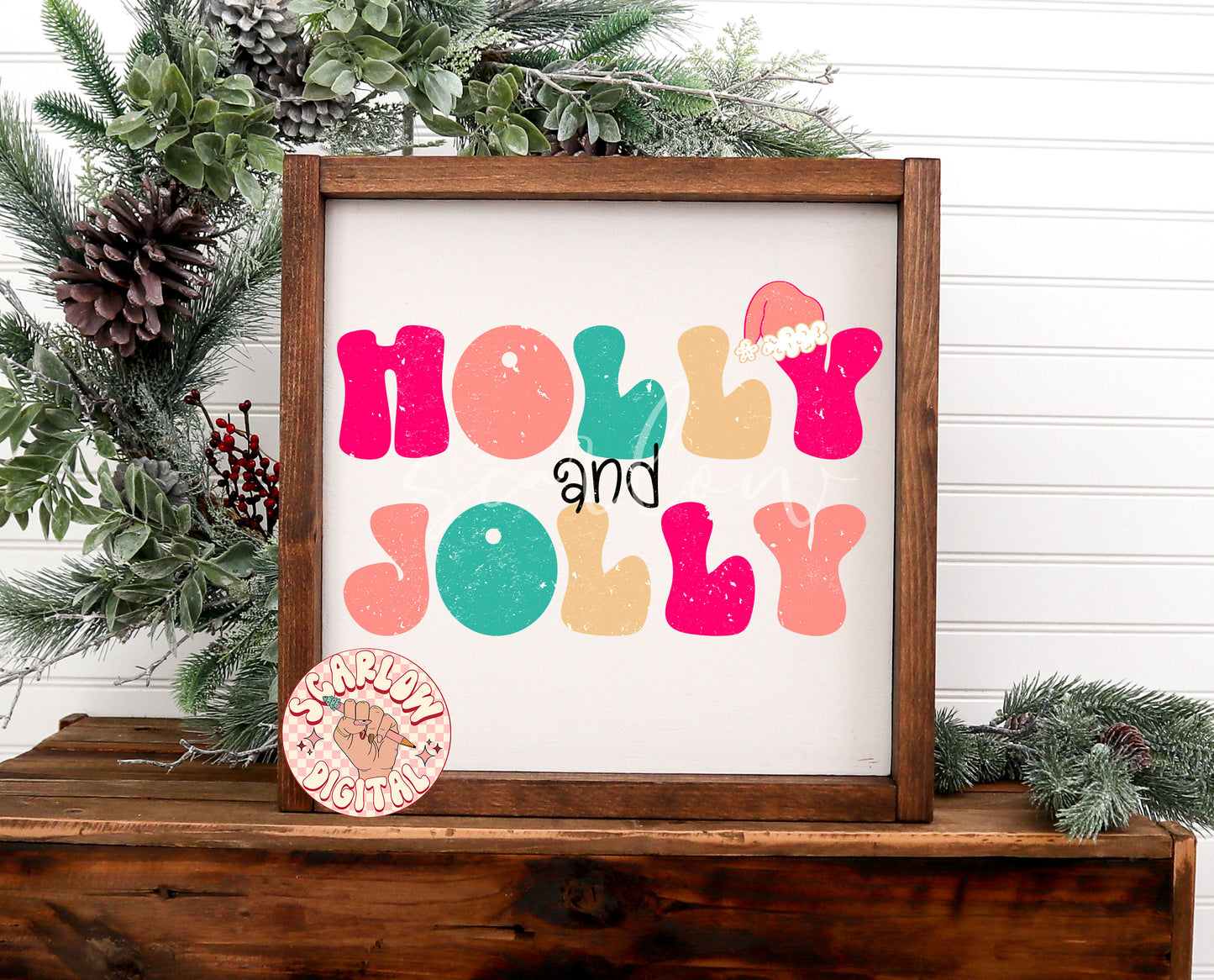 Holly Jolly PNG-Christmas Sublimation Digital Design Download-bright christmas png, colorful christmas png, retro xmas png, santa hat png