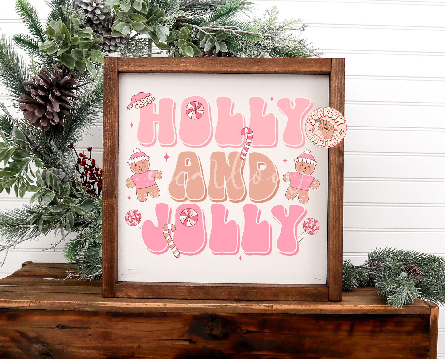 Holly and Jolly PNG-Christmas Sublimation Digital Design Download-gingerbread man png, candy cane png, lollipop png, pink christmas png