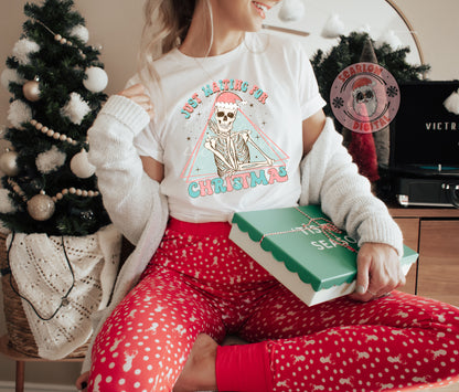 Just Waiting For Christmas-Skeleton Sublimation Digital Design Download-santa hat png, skull png, winter png, boho christmas png, retro png