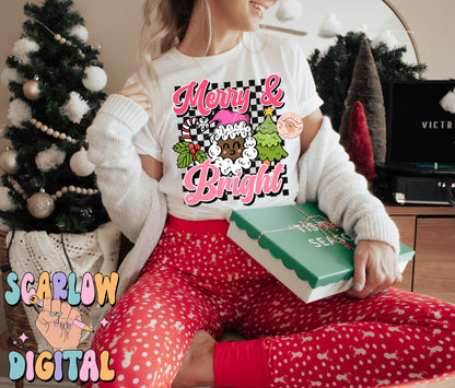 Merry and Bright PNG-Christmas Sublimation Digital Design Download-christmas tree png, retro christmas png, preppy christmas png, santa png