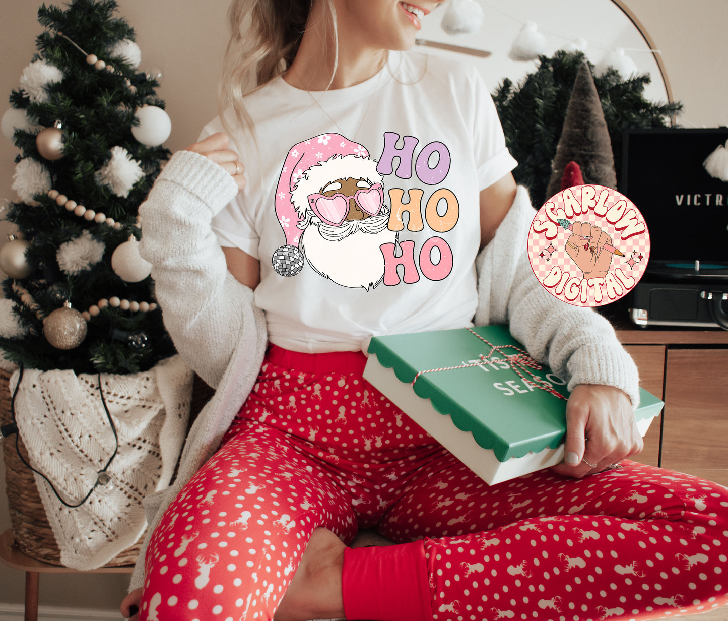 Ho Ho Ho PNG-Christmas Sublimation Digital Design Download-disco santa claus png, retro santa png, groovy christmas png, hippie santa png