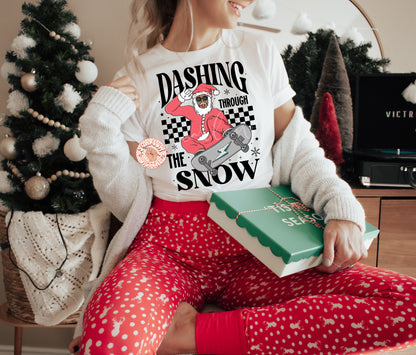 Dashing Through the Snow PNG-Christmas Sublimation Digital Design Download-santa claus png, santa on skateboard png, skater santa png file