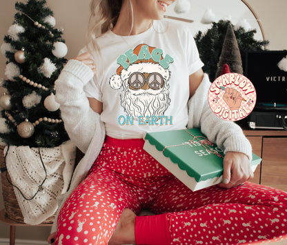 Peace on Earth PNG-Christmas Sublimation Digital Design Download-santa claus png, peace christmas png, groovy santa png, hippie santa png