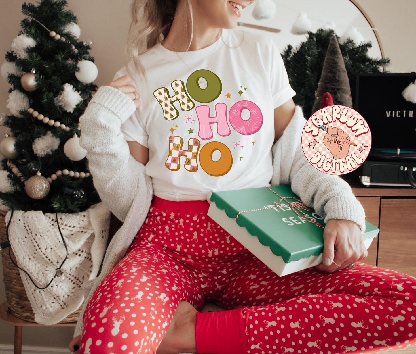 Ho Ho Ho PNG-Christmas Sublimation Digital Design Download-retro christmas png, patchwork png, boho christmas png, girly christmas png files