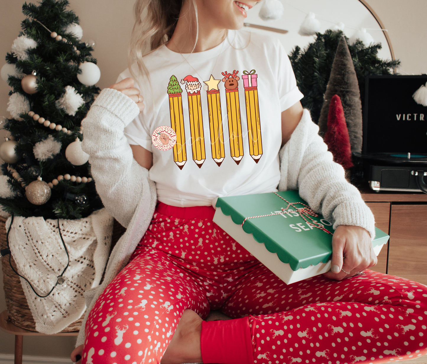 Christmas Pencils PNG-Teacher Sublimation Digital Design Download-teacher xmas png, xmas teacher gift png, santa claus png, reindeer png