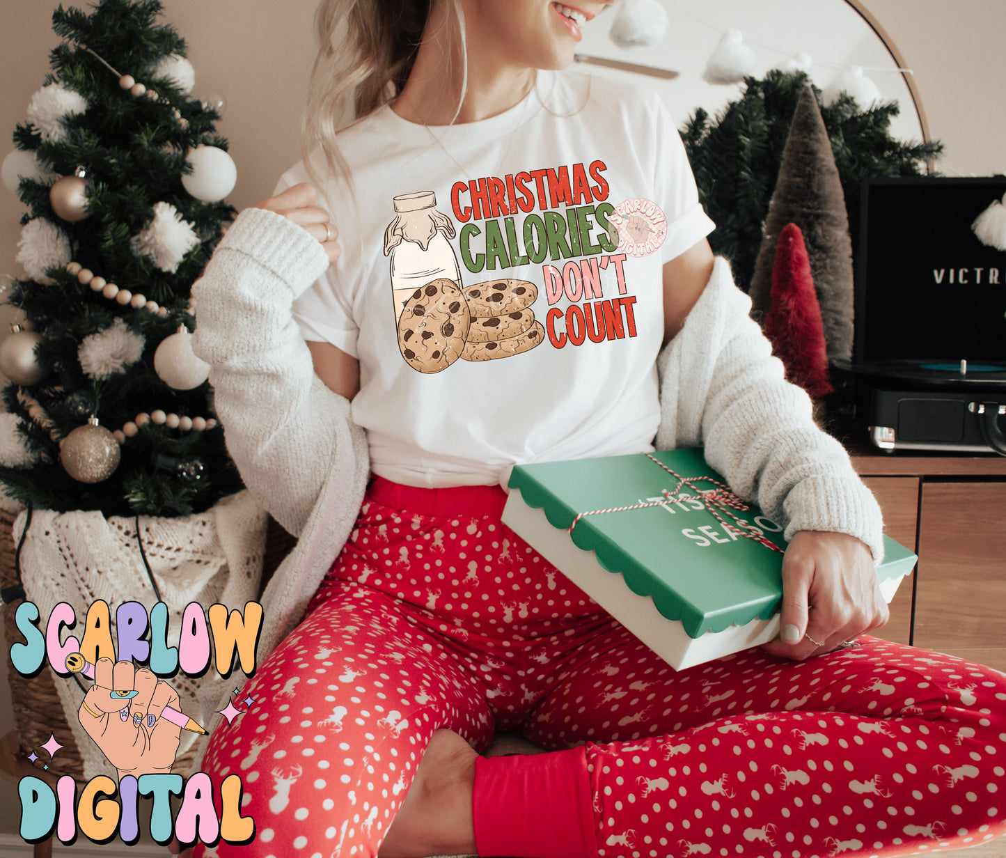 Christmas Calories Don't Count PNG Sublimation Digital Design Download-milk and cookies png, chocolate chip cookies png, funny christmas png