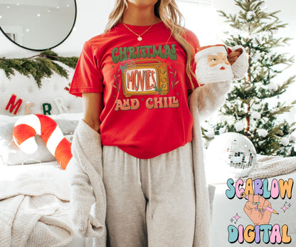 Christmas Movies and Chill PNG Digital Design Download, xmas movies png, traditional christmas png, vintage christmas png, trendy winter png