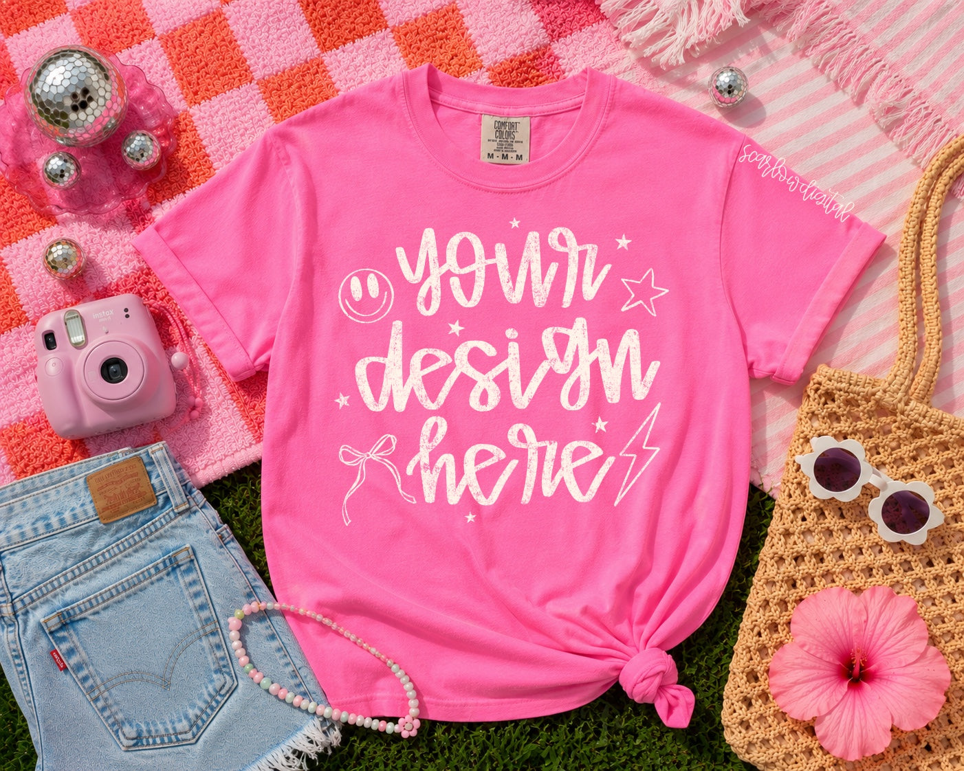 Neon Pink Comfort Colors Unisex Garment-Dyed Heavyweight T-Shirt 1717 Mockup