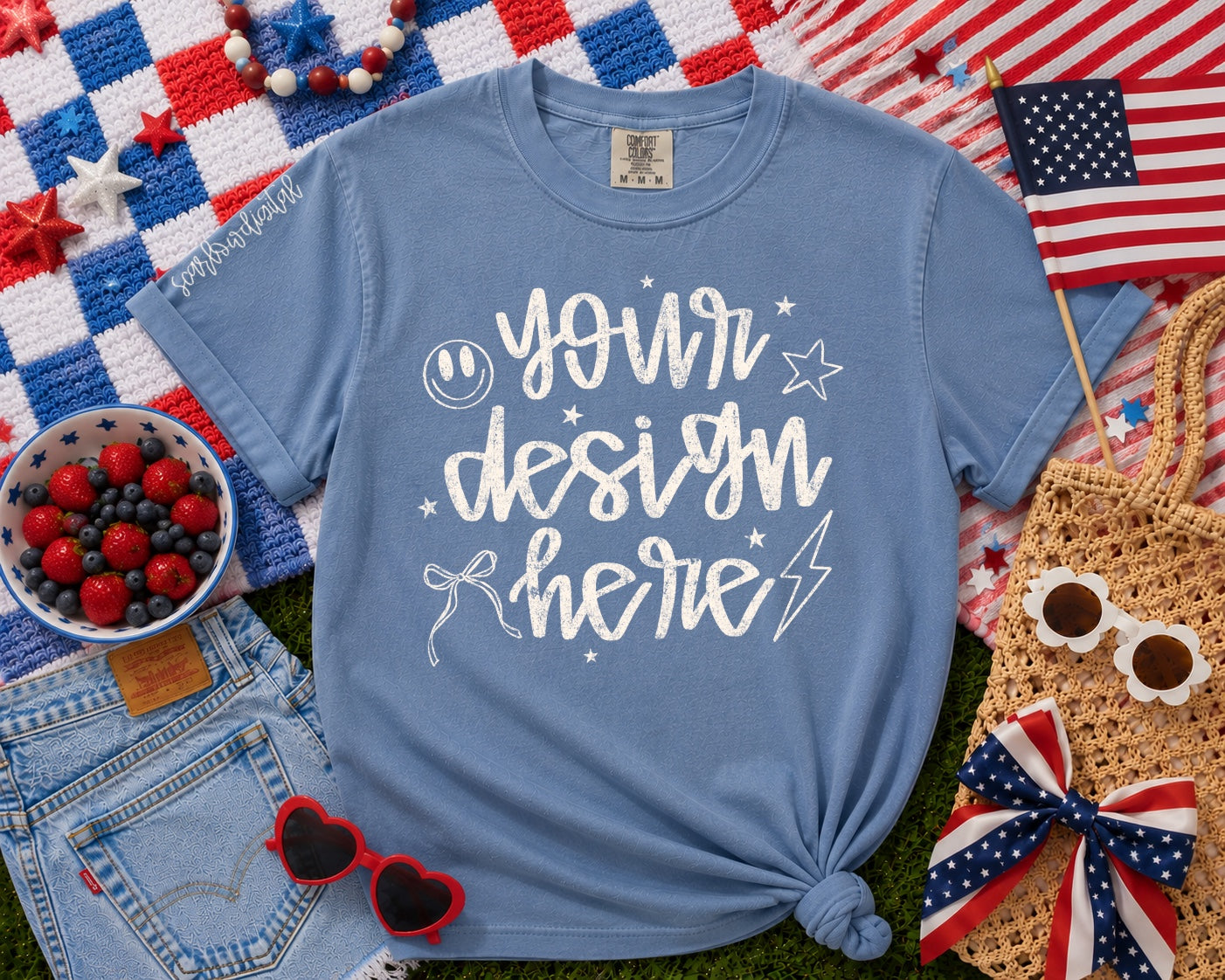 Blue Jean July 4th Patriotic Comfort Colors Unisex Garment-Dyed Heavyweight T-Shirt 1717 Mockup