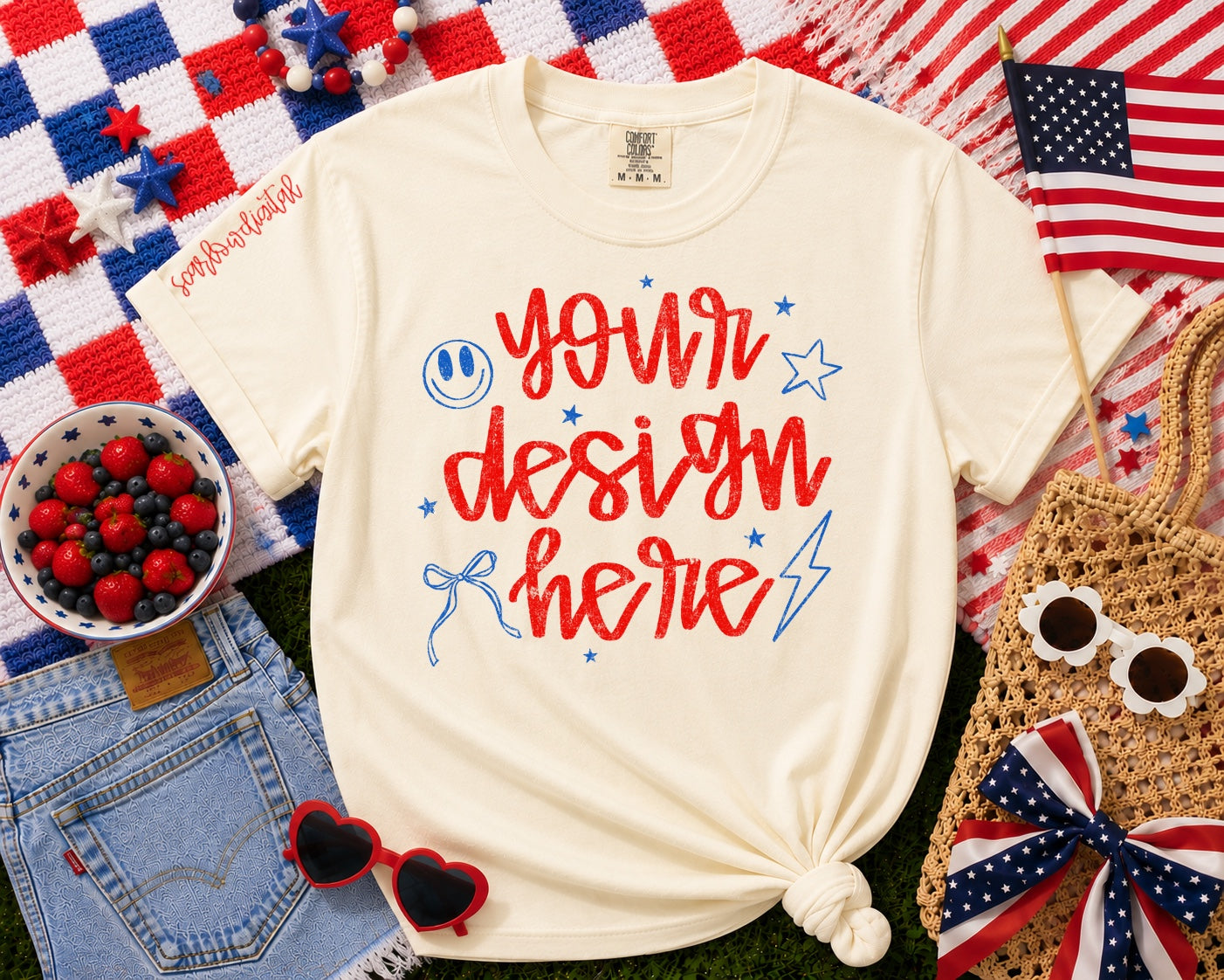 Ivory July 4th Patriotic Comfort Colors Unisex Garment-Dyed Heavyweight T-Shirt 1717 Mockup