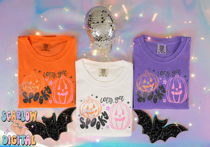 Let's Get Spooky PNG Digital Design Download, Halloween png designs, jack-o'-lantern png, bats png, retro halloween png, trendy fall designs