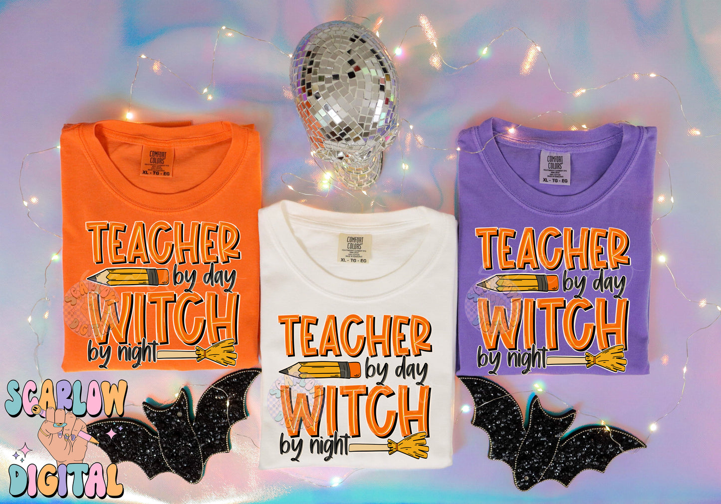 Teacher By Day Witch By Night PNG Digital Design Download, Halloween png, pencil png, witches broom png, spooky teacher png, trendy png