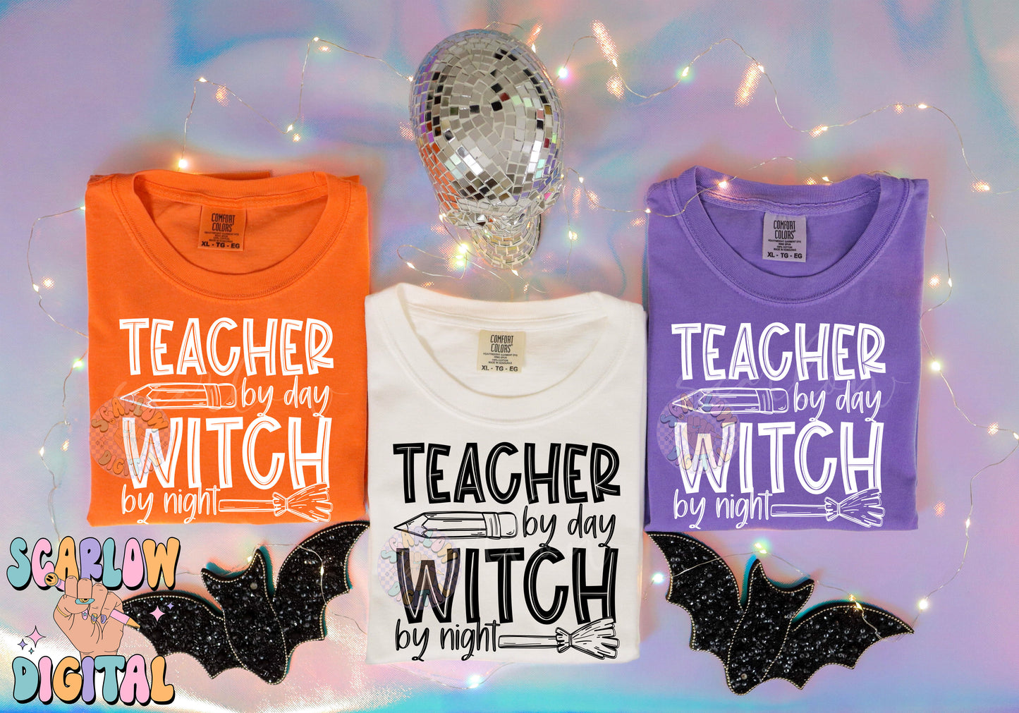 Teacher By Day Witch By Night PNG Digital Design Download, Halloween png, pencil png, witch broom png, spooky teacher png, single color png