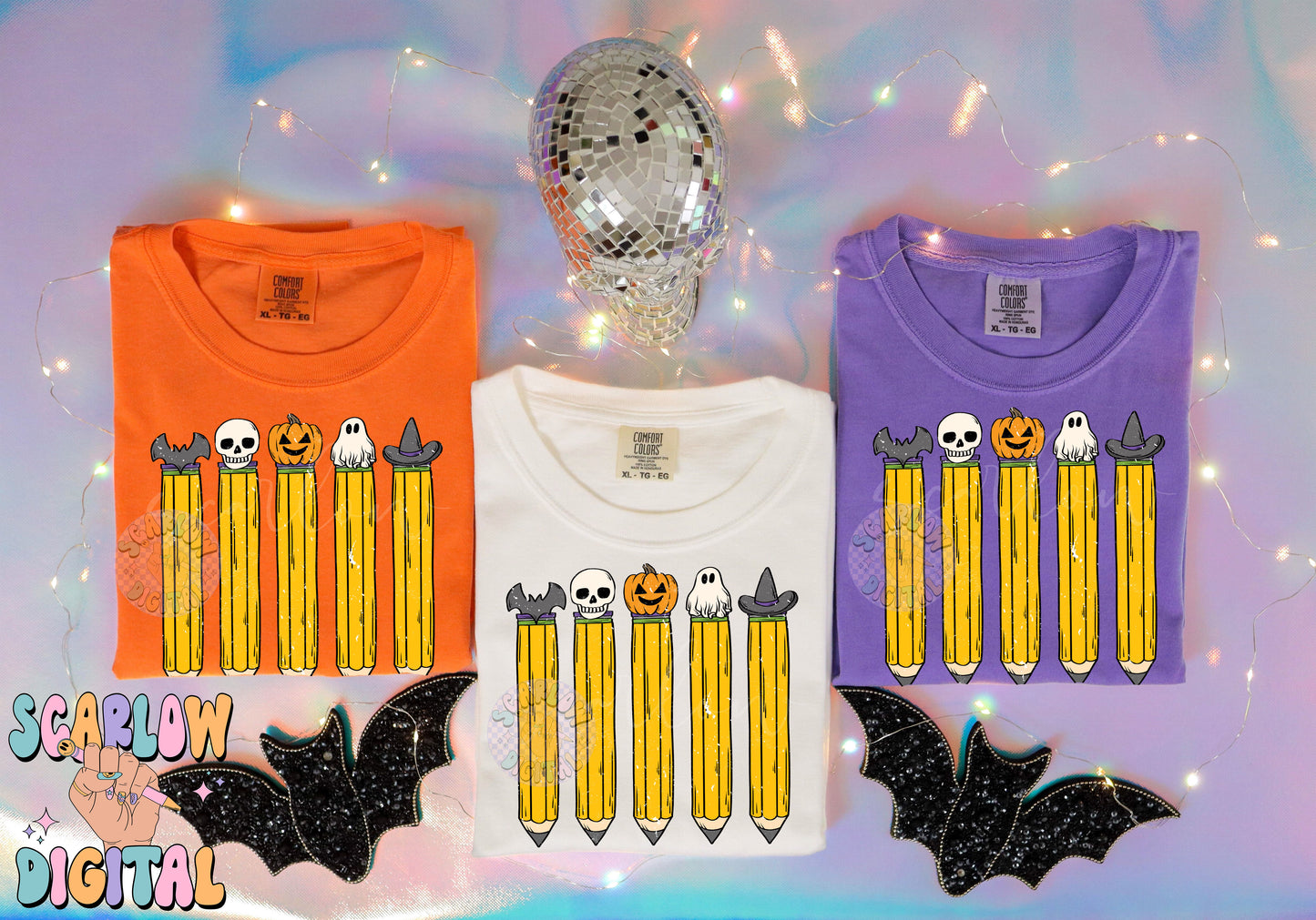 Halloween Pencils PNG-Teacher Sublimation Digital Design Download-spooky teacher png, halloween teacher gift png, fall png, pumpkin png