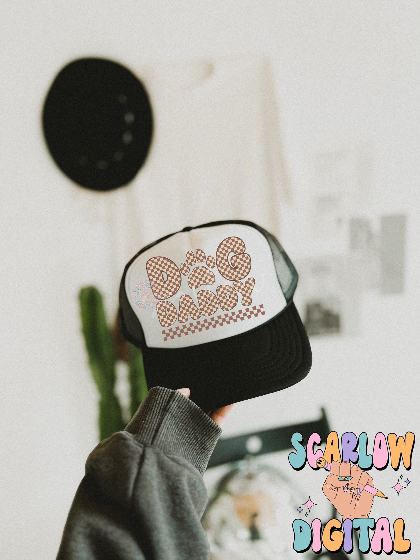 Dog Daddy PNG Sublimation Digital Design Download-men's tshirt designs, png for dad, daddy png design, checkered png, fur dad png designs