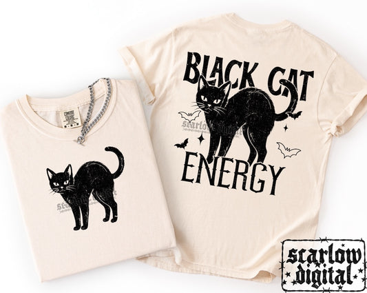 Black Cat Energy Front and Back PNG Digital Design