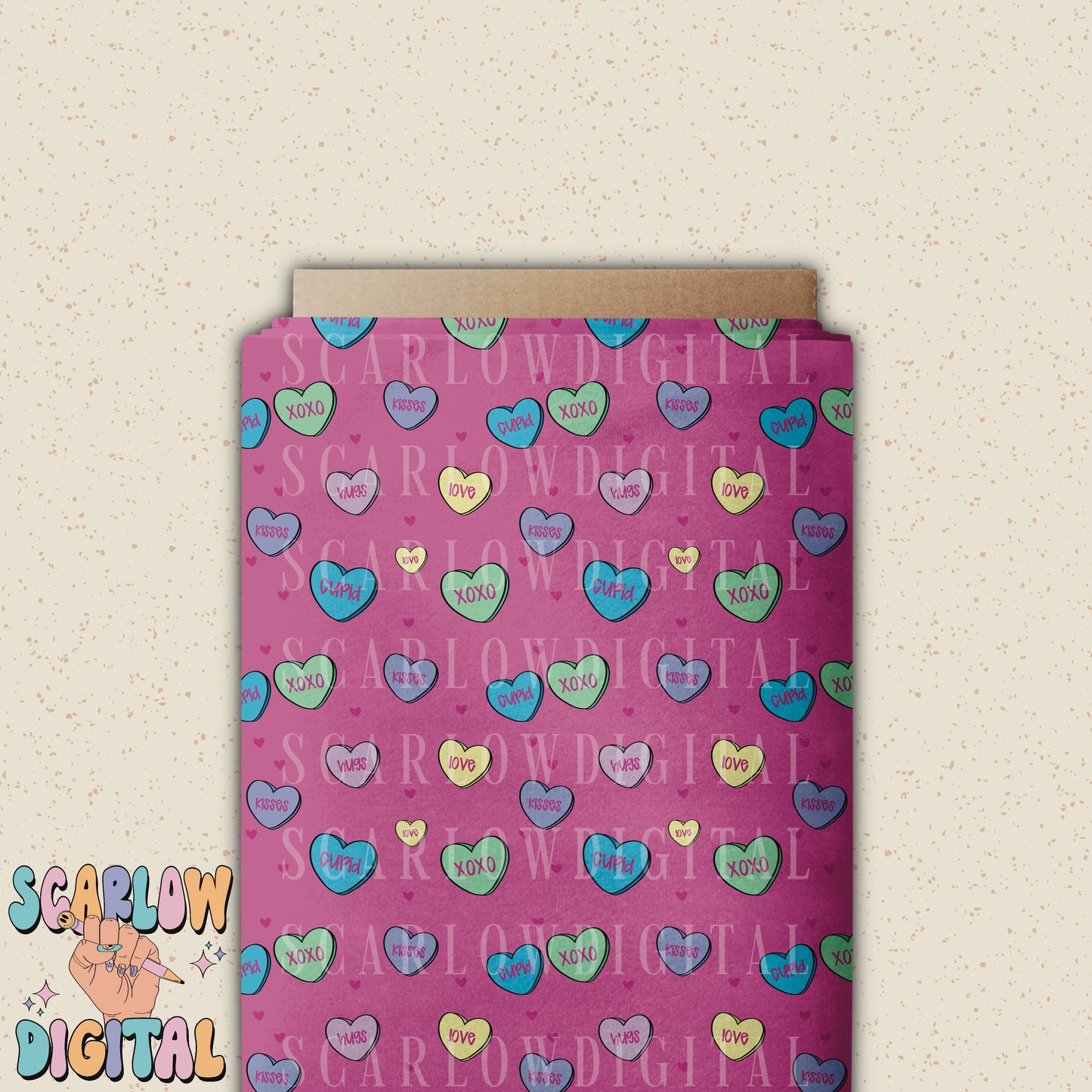 Candy Hearts Seamless Pattern Digital Design