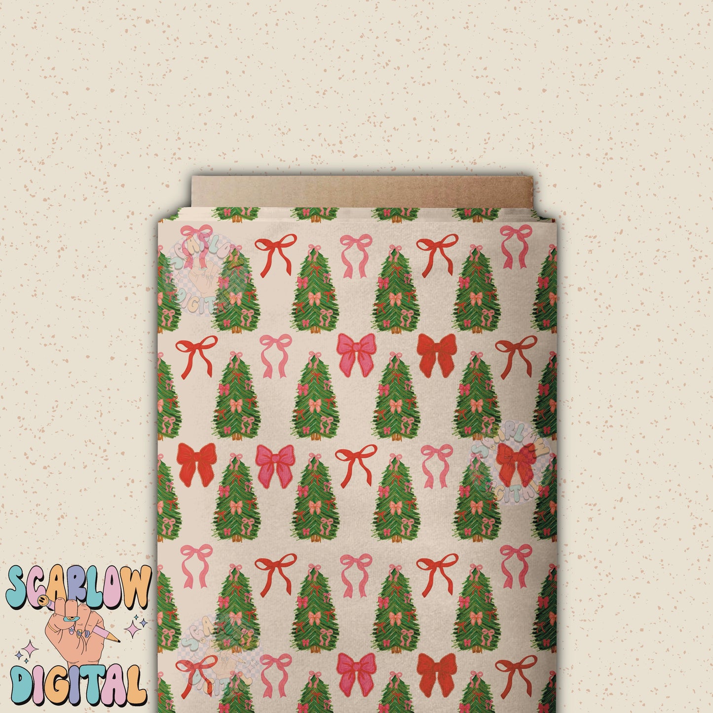 Christmas Tree and Bows Seamless Pattern Digital Design, coquette christmas patterns, christmas digital paper, christmas paper, bow patterns