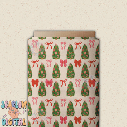 Christmas Tree and Bows Seamless Pattern Digital Design, coquette christmas patterns, christmas digital paper, christmas paper, bow patterns