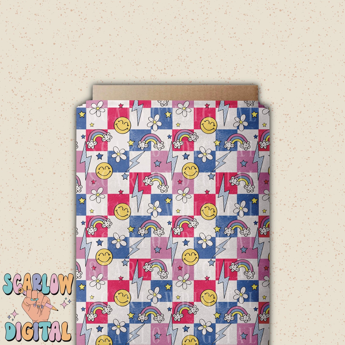 Random Checkered Doodles Seamless Pattern Digital Design