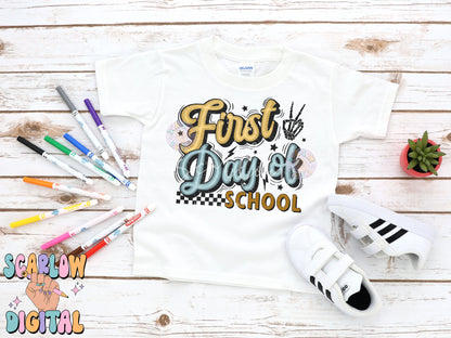 First Day of School PNG Digital Design Download, back to school png, checkered png, boy school png, retro png, trendy png, first day png