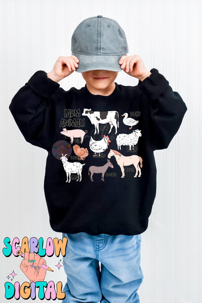 Farm Animals PNG Sublimation Digital Design Download, animal tshirt png designs, farm life png, little boy png, png for boys, cows png