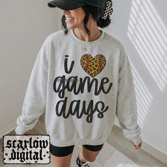 I Love Game Days Softball PNG Digital Design