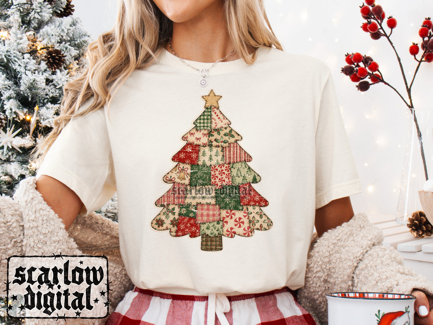 Patchwork Christmas Tree PNG Digital Design