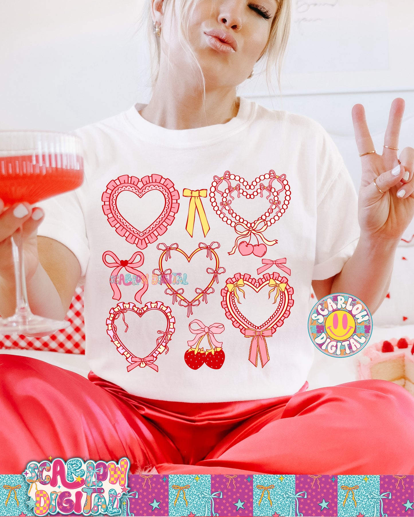 Frilly Coquette Hearts PNG Digital Design