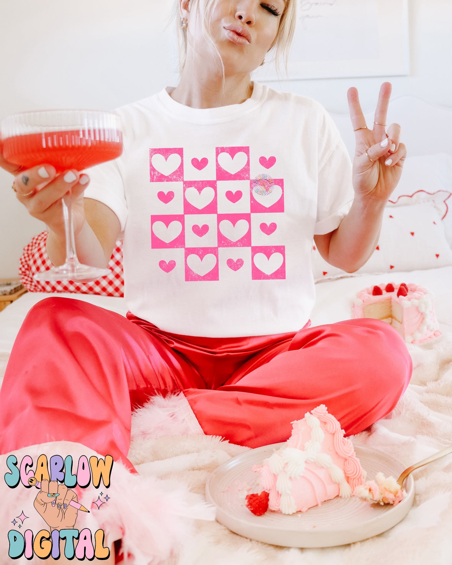 Checkered Hearts PNG Digital Design