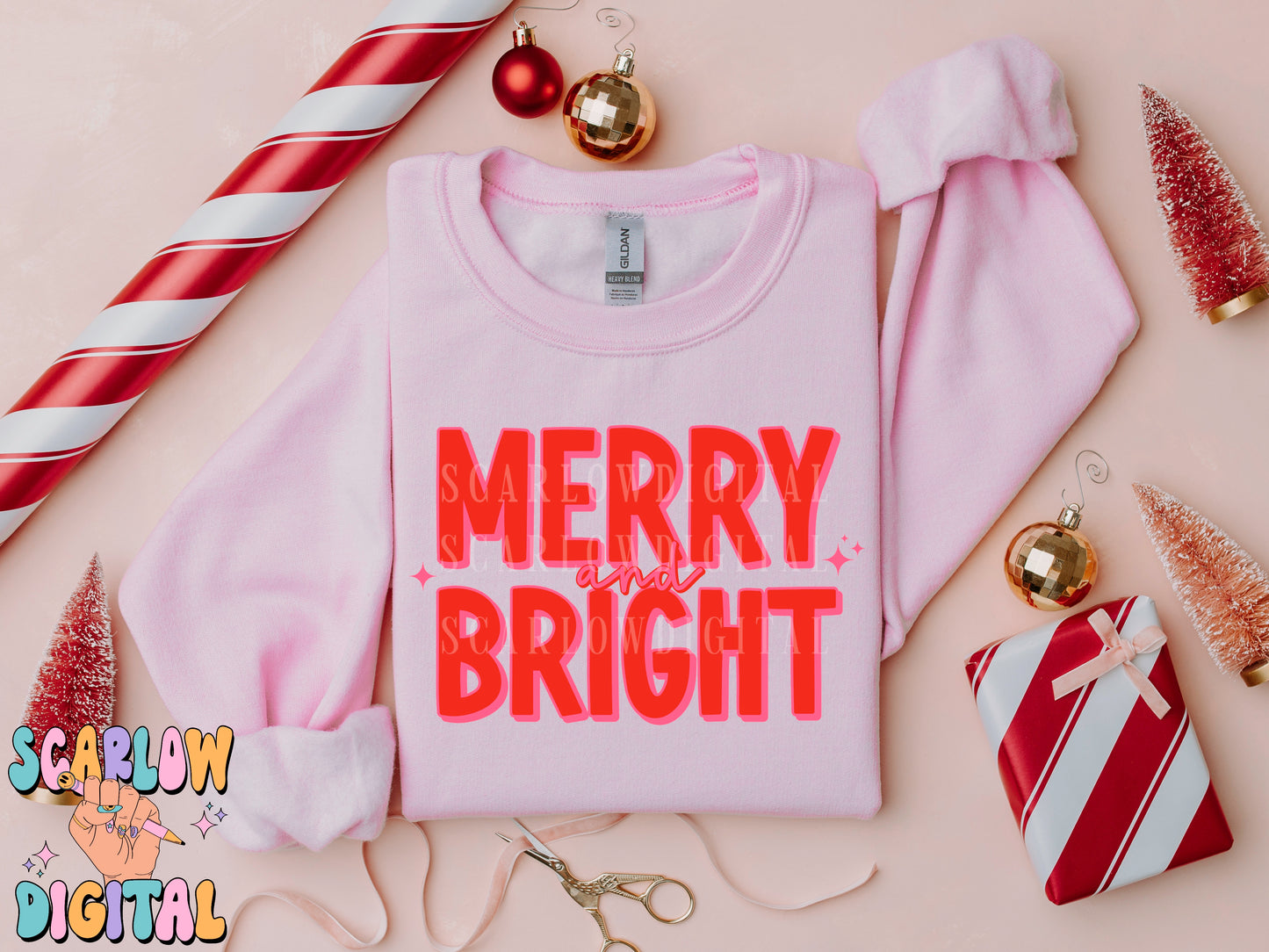 Merry and Bright PNG Digital Design