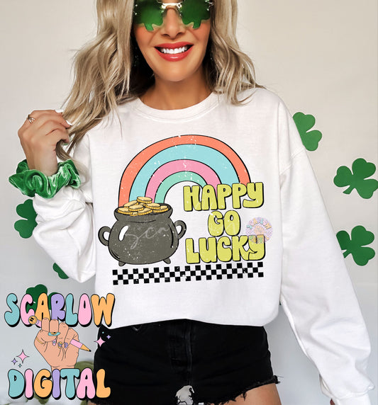 Happy Go Lucky PNG-St. Patrick's Day Sublimation Digital Design Download-rainbow png, pot of gold png, leprechaun png, boy st patty day png